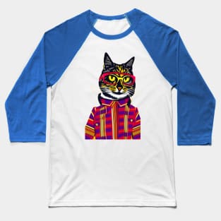 Colorful Hipster Cat Baseball T-Shirt